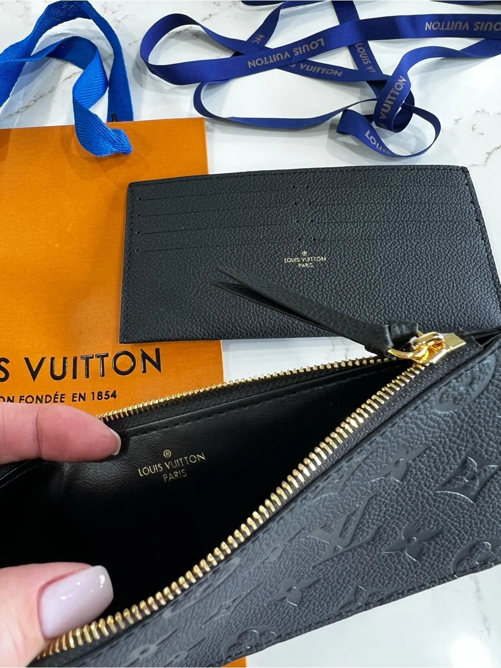 Louis Vuitton Black Embossed Monogram Zip Pouch with Card Holder - Picture 2 of 7